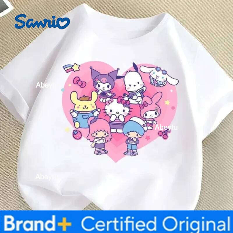 Sanrio Summer Children's Short Sleeve Cartoon T-shirt Kuromi Family Lovely Printing Girls Trend Fashion Pullover Tops Tee H260120