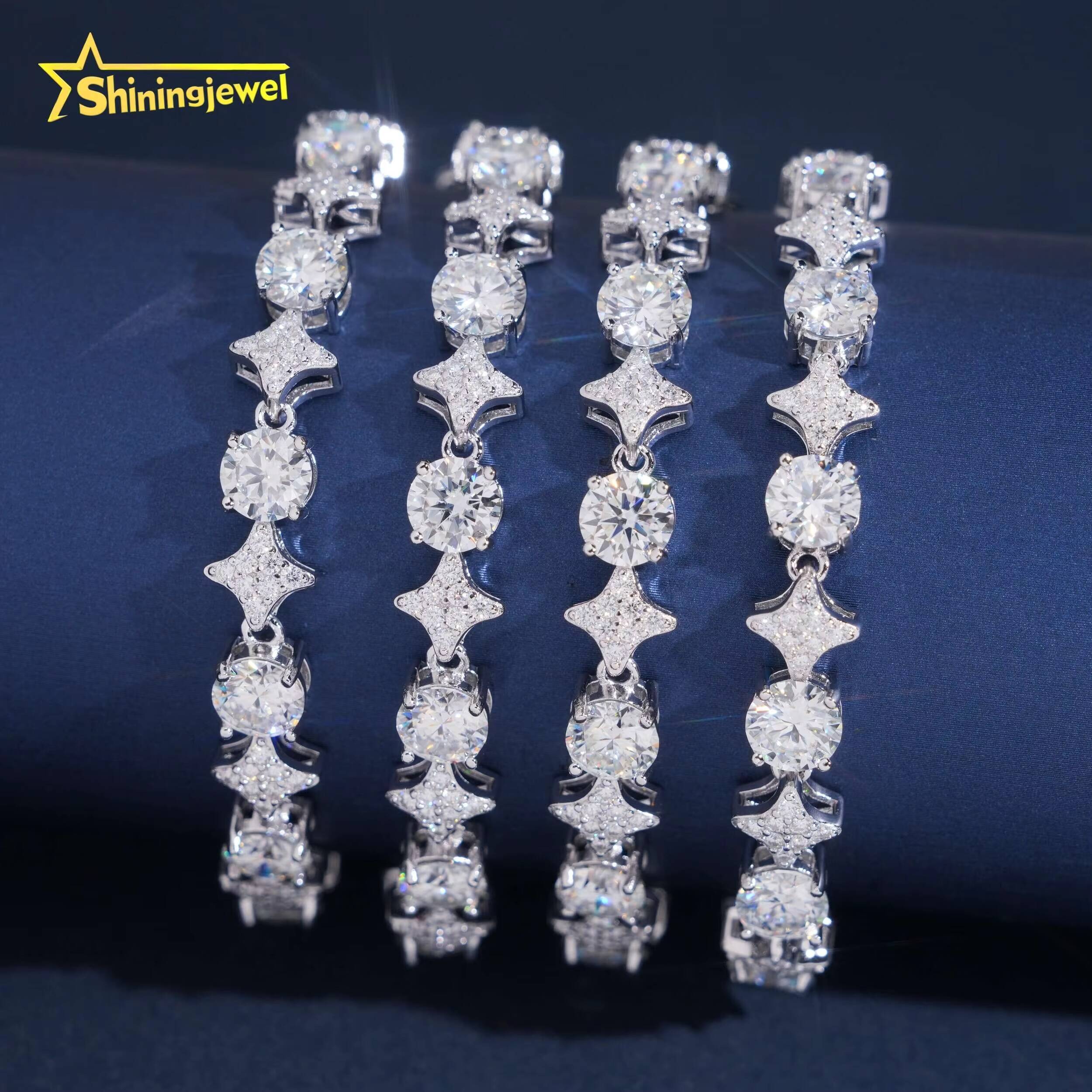 Iced Out Star Shape Tennis Chain 925 Silver Moissanite Bracelet 8mm Tennis Necklace Pass Diamond Tester Moissanite Necklace