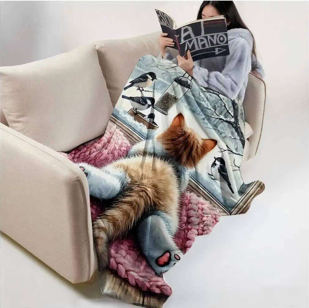 1PC Throw Contemporary Style Printed Funny Cat Cute Animals Flannel Blanket for Couch Bed Sofa Comfy Warm blankets Perfect Gifts W260120