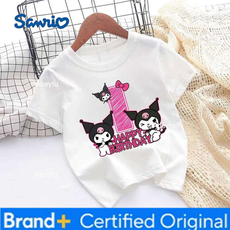 Sanrio Kuromi Number Printed T-shirt Cute Cartoon Girls Clothes Cotton Short Sleeve Children Clothing Fashion Kids Birthday Tops H260120
