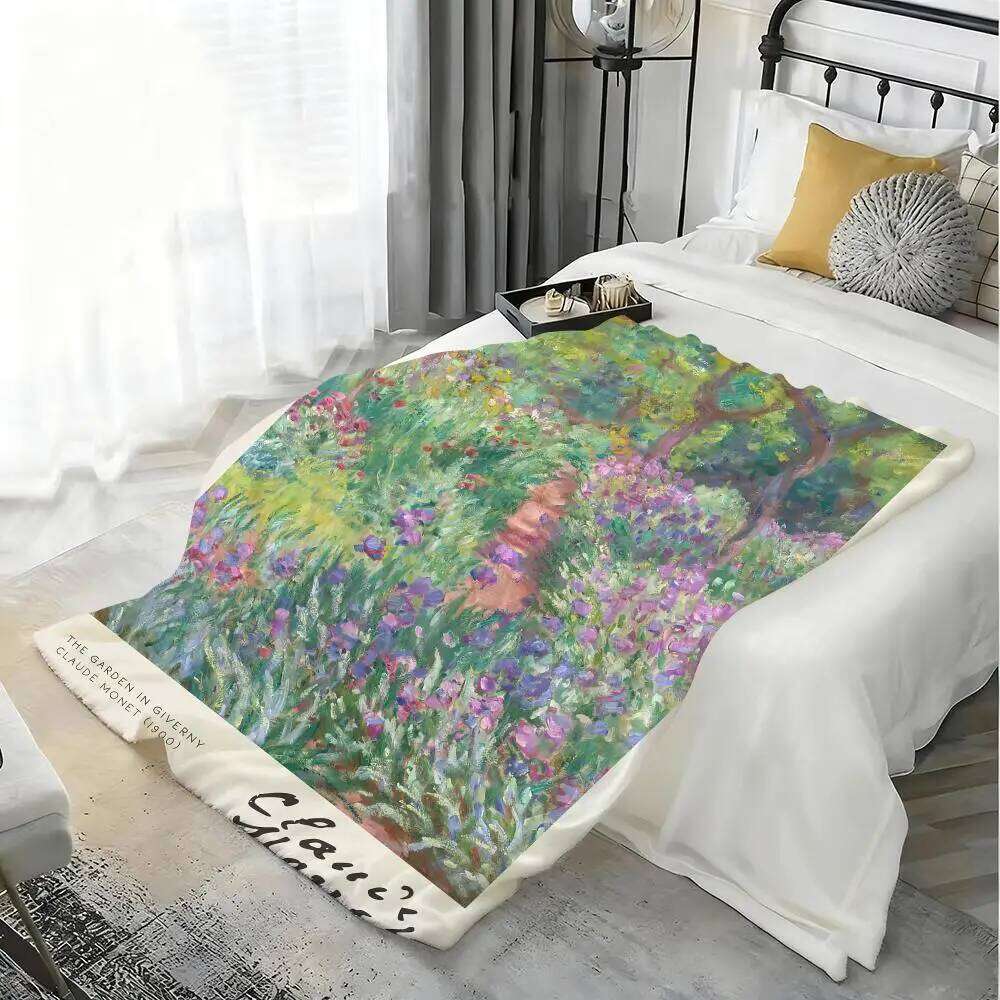 Retro C-Claude M-Monet ART Flannel Fluffy Soft Blanket Warm Skin-Friendly Throw for Sofa Bed Office Nap Winter W260120