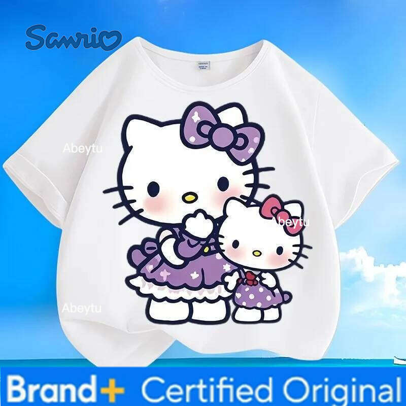 Sanrio Best-Selling HelloKitty Kids Tees Summer New Crew Neck Loose Casual Short Sleeve Tops for Boys Girls H260120
