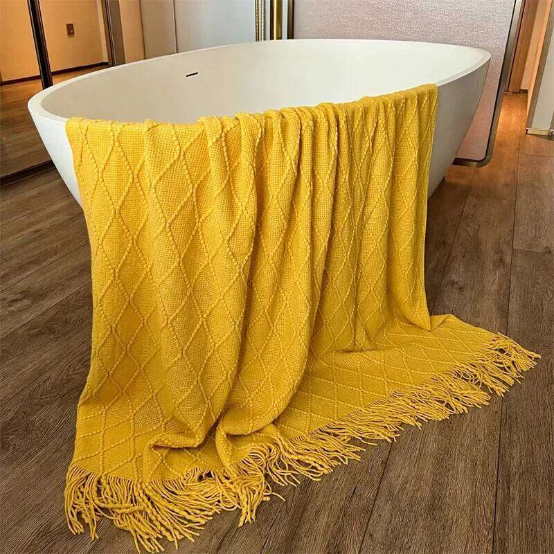 Rhombic sofa solid color knitted office nap blanket W260120