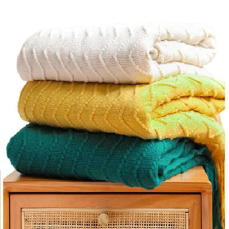 Green Christmas Wave Textured Solid Soft Couch Cover Decorative Cozy Knitted Blanket with tassels Gift Blankets W260120