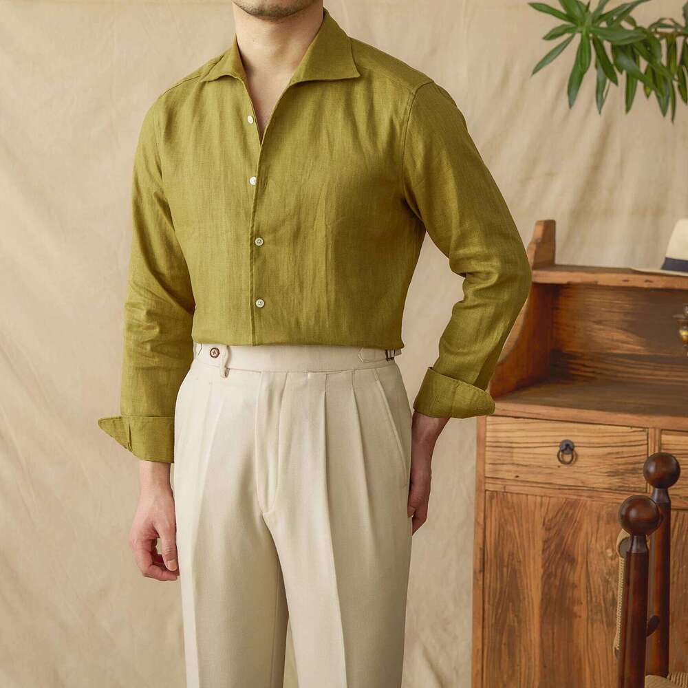 Mr. Lu San Summer Light Breathable 100 Linen One-Piece Collar Long Sleeve Gentry All-Match White Shirt Men Mdng260120