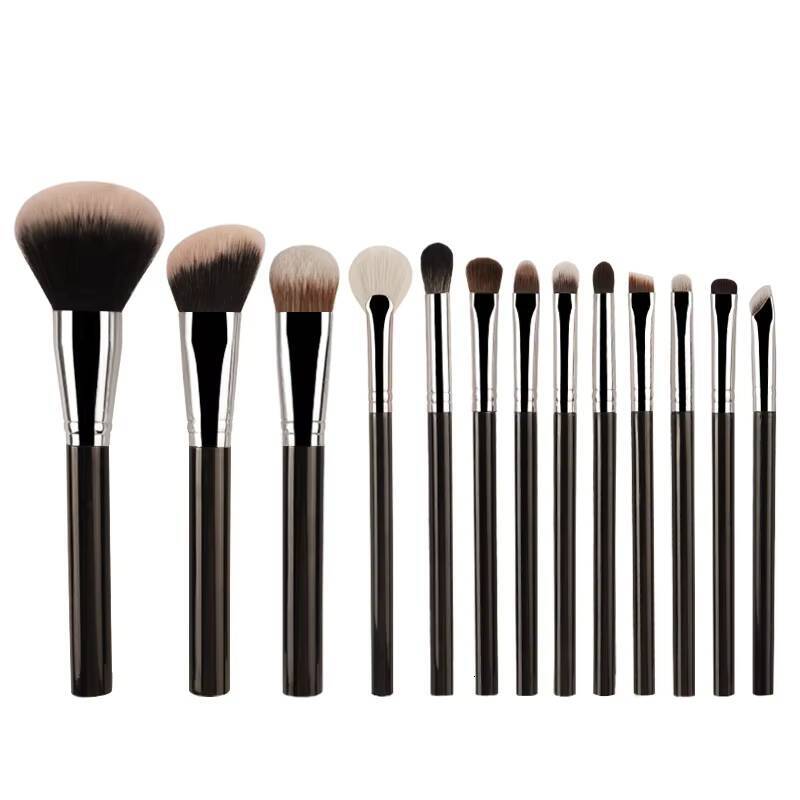 Custom 13pcs Makeup Brush Set Soft Synthetic Hair Black Blue White Plastic Handle Kabuki High Quality Vegan Makeup Brushes