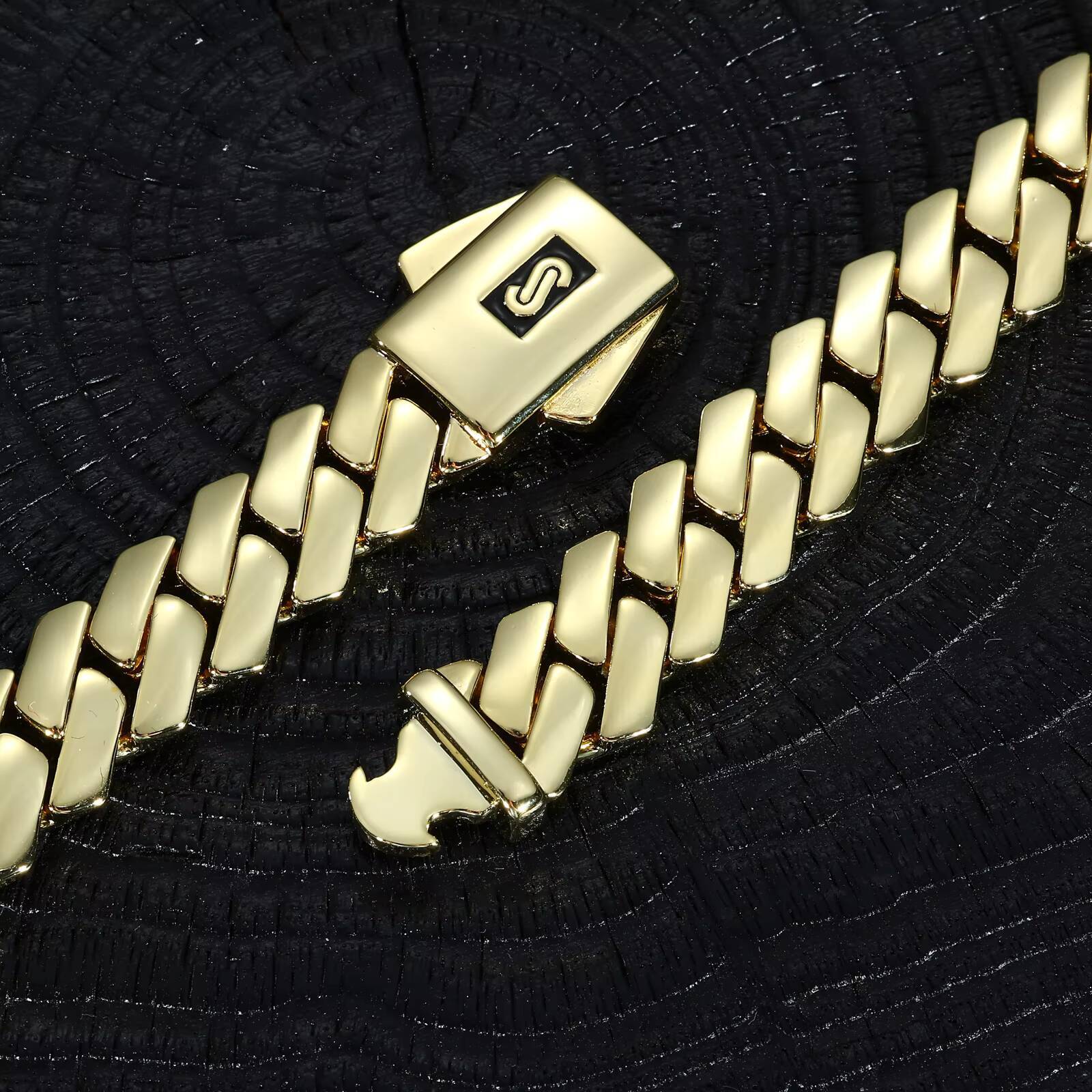 EDGE Plain Lock Monaco Chain Mens Bracelet 14K Gold Plated Miami Cuban Link Bracelet Wholesale Hip Hop Jewelry Cadena