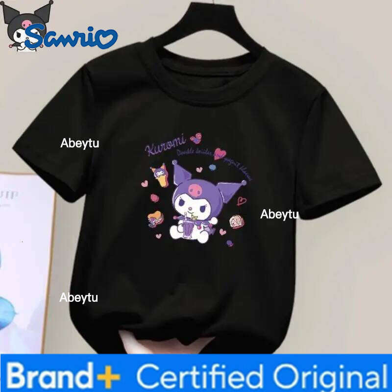 Sanrio Kuromi Kawaii Anime Girls T Shirt Cartoon Round Neck Short Sleeve Summer New Style Stylish Sweet Soft Comfortable Cotton H260120