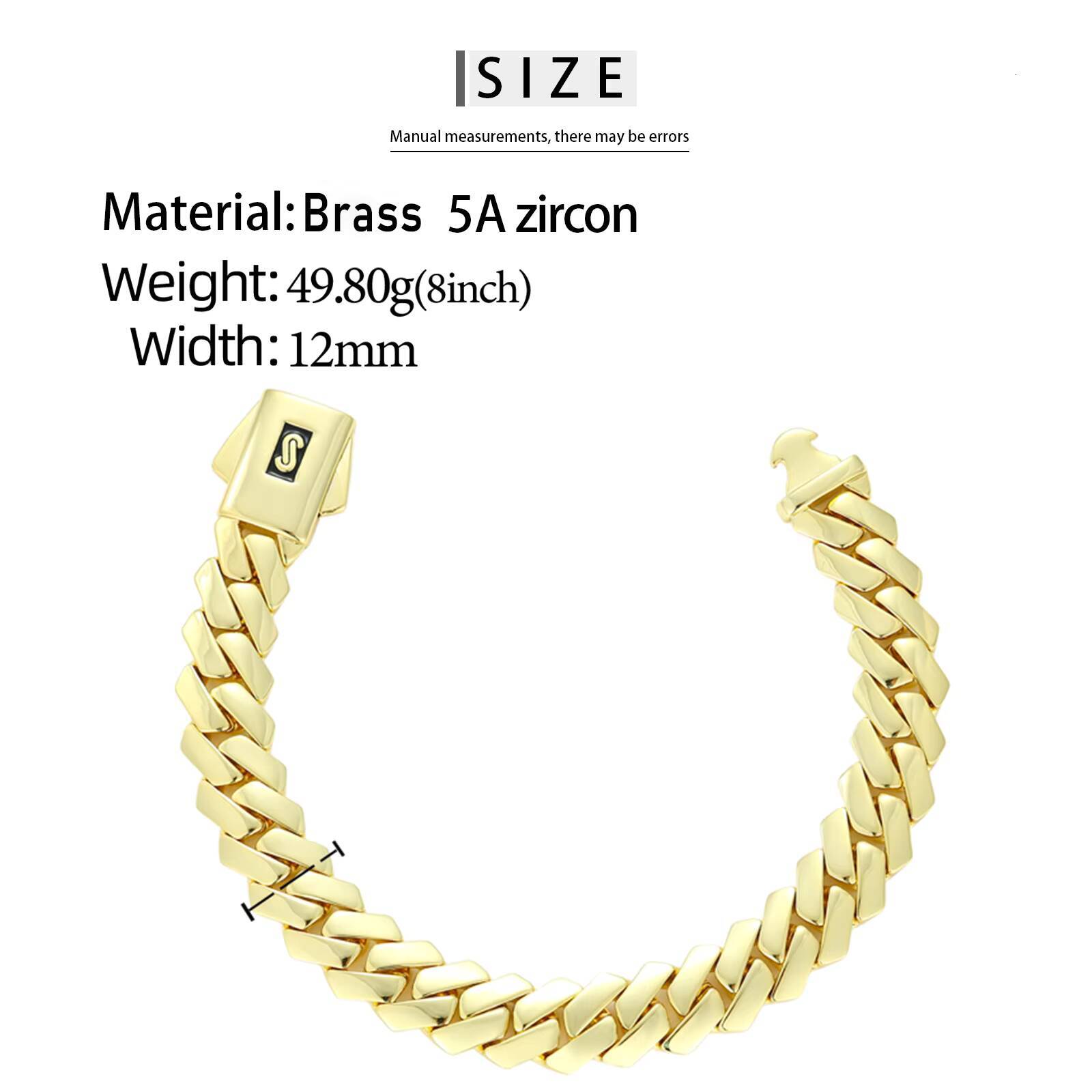 EDGE Plain Lock Monaco Chain Mens Bracelet 14K Gold Plated Miami Cuban Link Bracelet Wholesale Hip Hop Jewelry Cadena