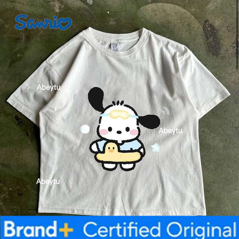 Sanrio 2024 New Summer Women HelloKitt pochacco Printed Round neck slim fit versatile Y2K top H260120