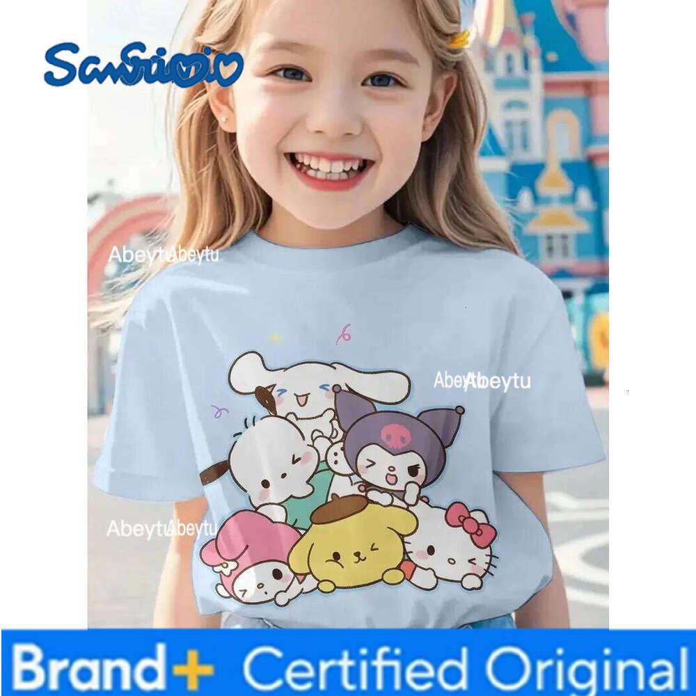 Sanrio Summer Cartoon Anime Fun Cute Printed Girl's Short sleeved Daily Street Leisure Comfortable Kids T-shirt H260120