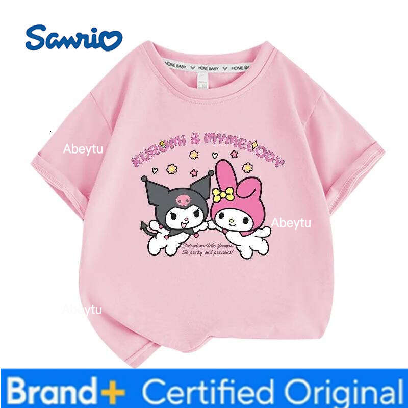 Sanrio Summer Baby Girls 100% Cotton Clothes Kid Children Girl Cute Kuromi Printed T-shirts Cartoon Short Sleeve Top Outfits H260120