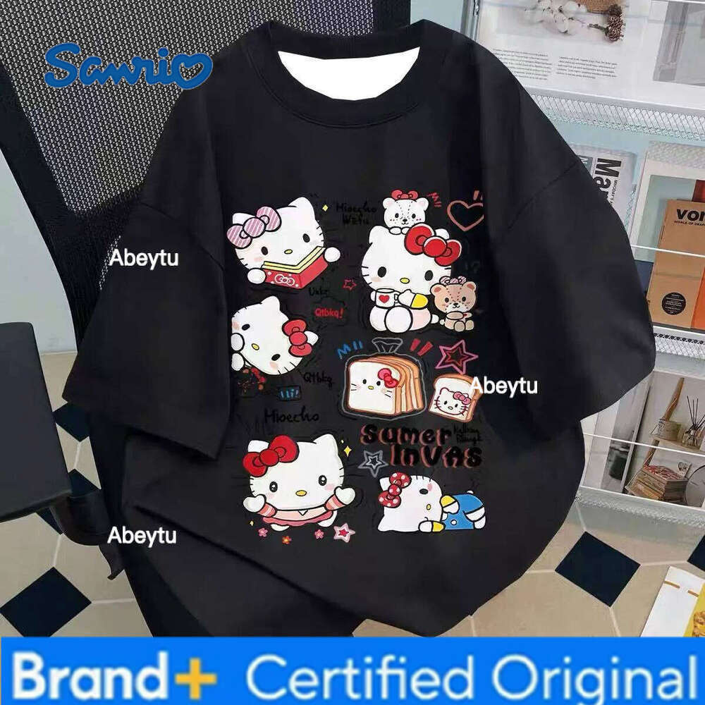 Sanrio New Cute Hello Kitty 3D Printed Ins Summer Fashion Brand Cartoon Student Party Korean Version of Men and Women Short-sleeved T- H2601201