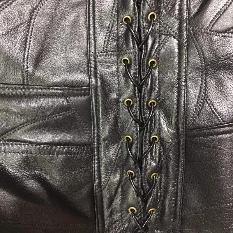 Mens Side Laces Adjustable Black Leather Motorcycle Vest Biker Vests Soft Sheepskin 260109
