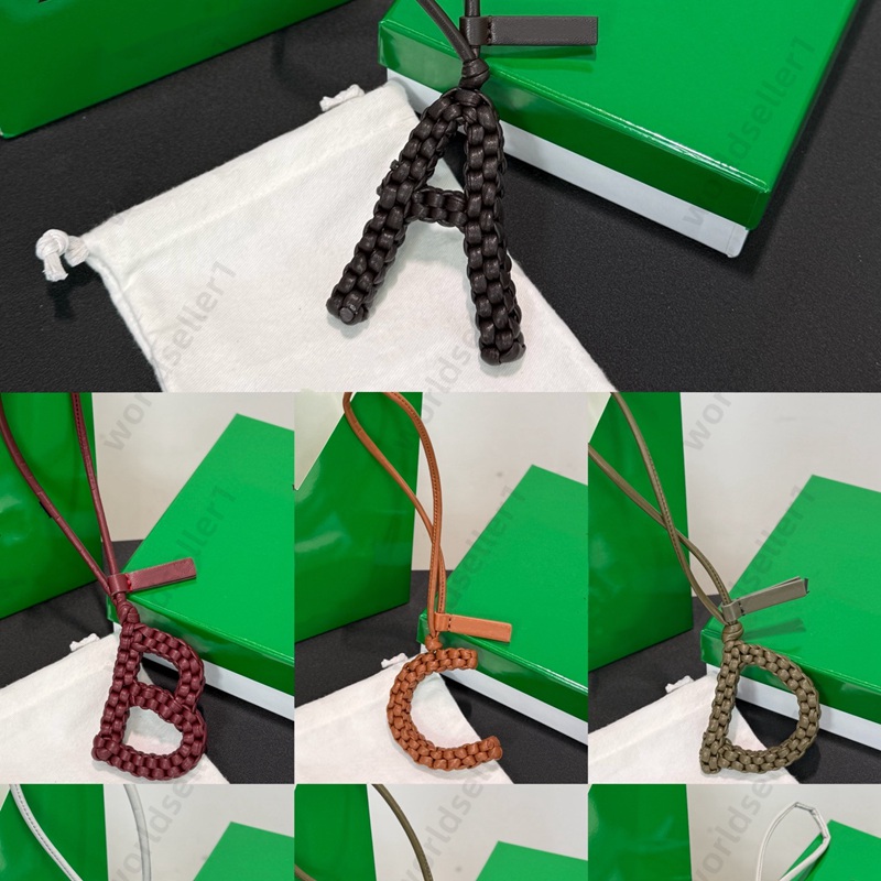 Luxury letter 26 letters shape Bag Charm Designer Bag Ornament Accessories Weave leather lanyard Men Car Hanging Keychain Purse Decoration Handmade DIY with Gift