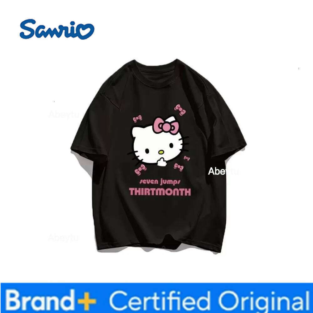 Sanrio MINISO Hello Kitty Printed Men's Street Letters Casual Fashion Harajuku Top Y2k T-shirt Cotton Skin-friendly H260120