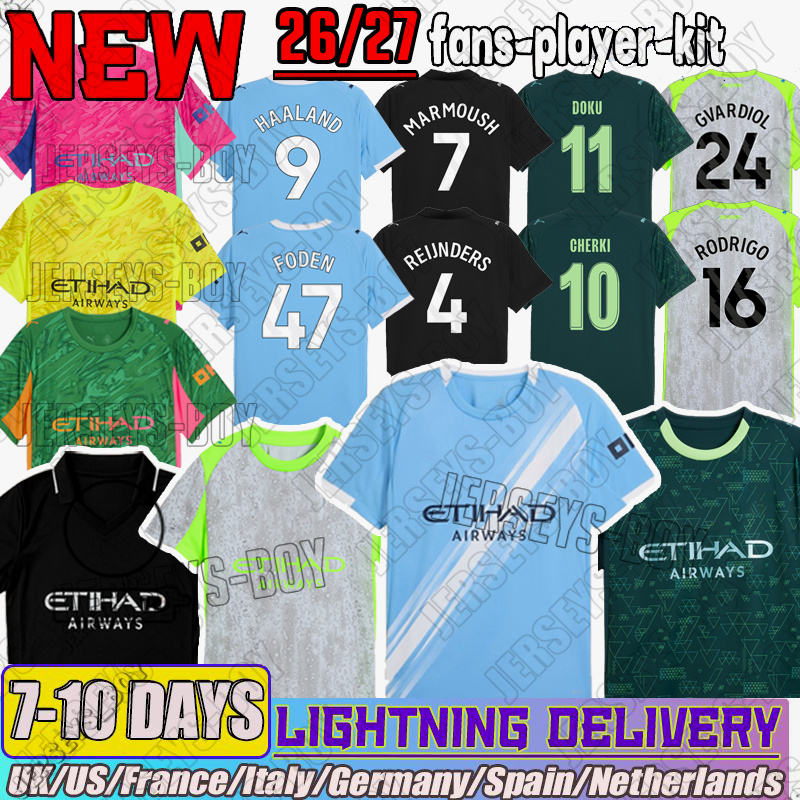 25 26 mans city kit HAALAND FODEN Cherki Guehi MARMOUSH Soccer Jerseys RODRIGO Bernardo Trafford Doku SNINHO Kovacic 2025 Football Shirt Mens kids kit uniform
