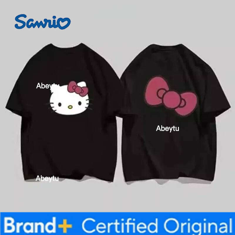 Sanrio Miniso Hello Kitty Cute Anime Pattern Fun Printing Women men T-shirt Top Harajuku Casual Cartoon Short-sleeved Clothing H260120