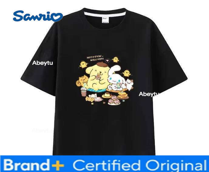 Sanrio MINISO Cute Pom Purin Printed T-shirt New Short-sleeve Women Men Couple Casual Loose Versatile Hot-selling Tees H2601201