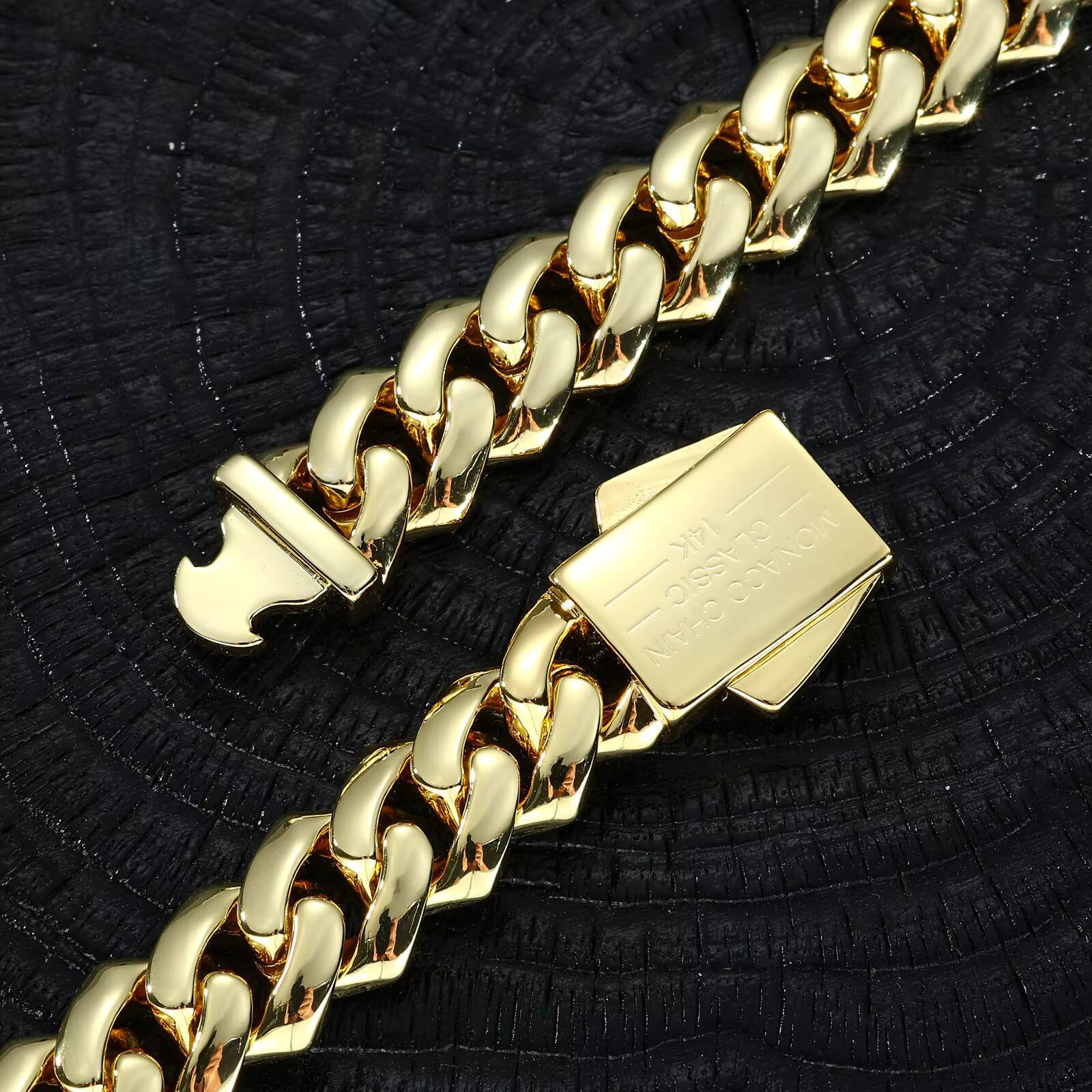EDGE Plain Lock Monaco Chain Mens Bracelet 14K Gold Plated Miami Cuban Link Bracelet Wholesale Hip Hop Jewelry Cadena