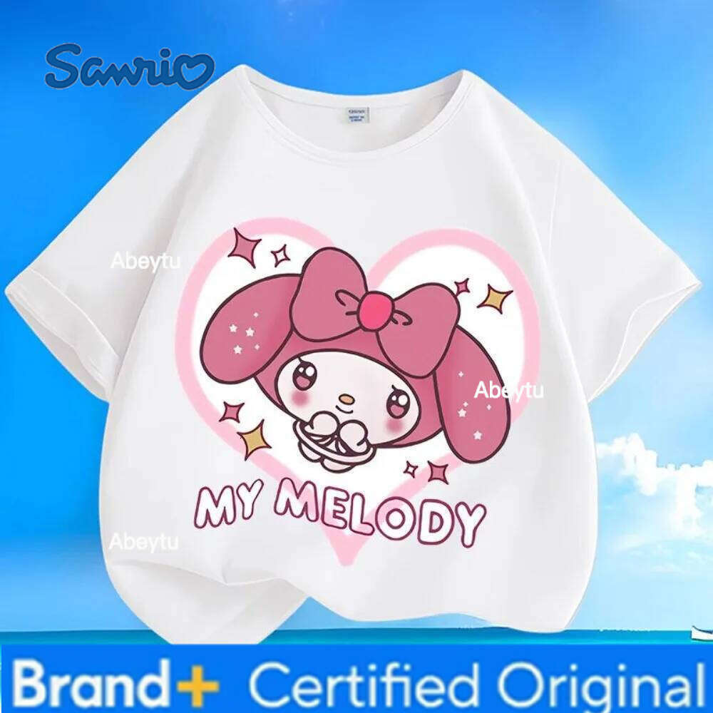 Sanrio Creative Knitted Summer New Collection Children's Short Sleeve T-shirt Round Neck Versatile Top H260120