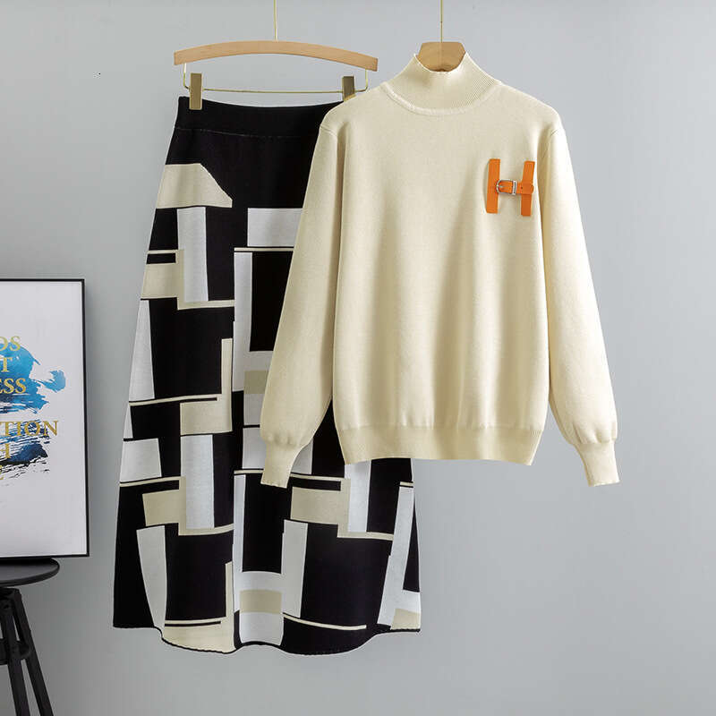 Cross-Border Foreign Trade Stylish High-End Sweater Skirt For Women, New Spring And Autumn Knitted Top Two-Piece Set
