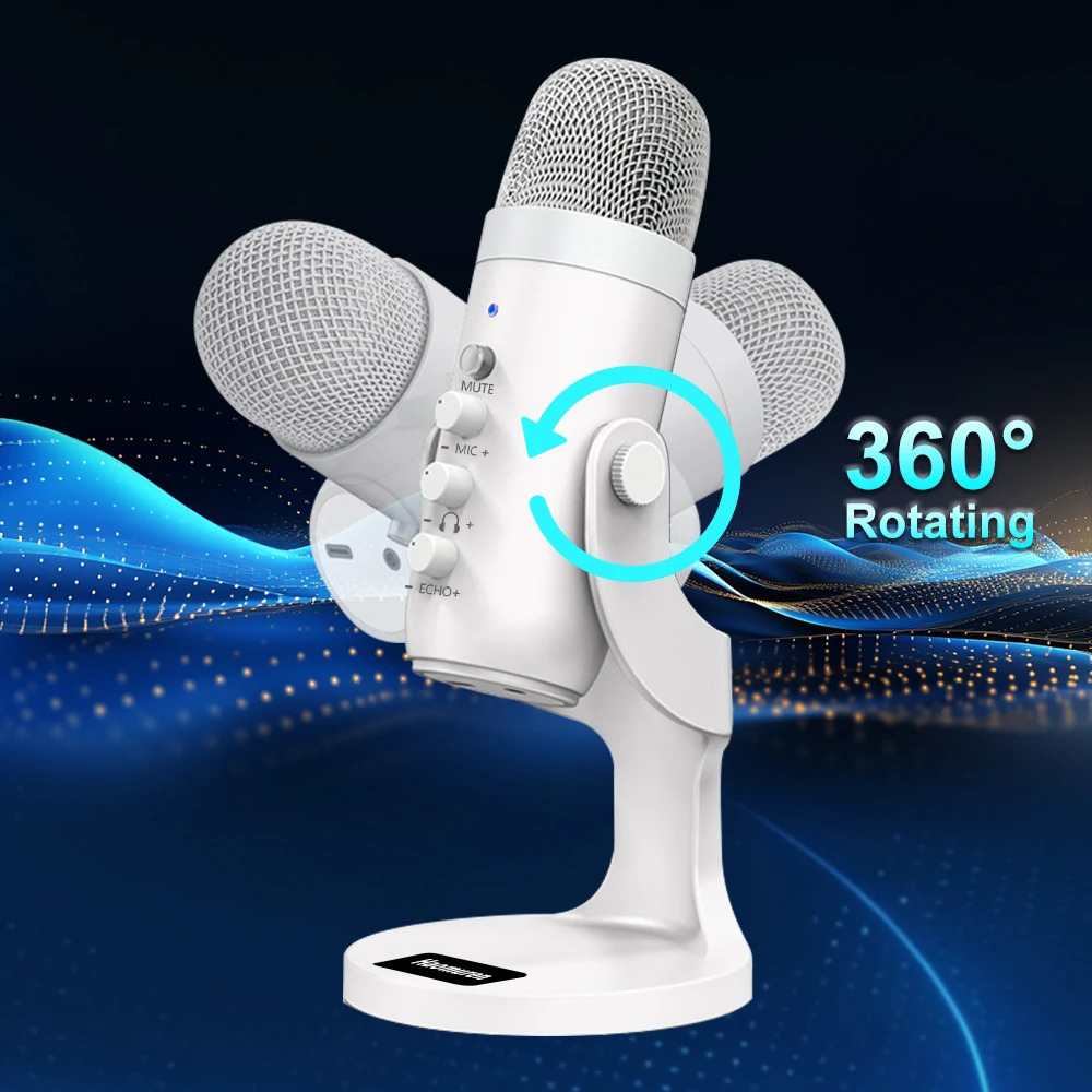 Professional White USB Condenser Microphone Studio Recording Mic for PC Computer Phone Gaming Streaming Podcast Vocals 251215