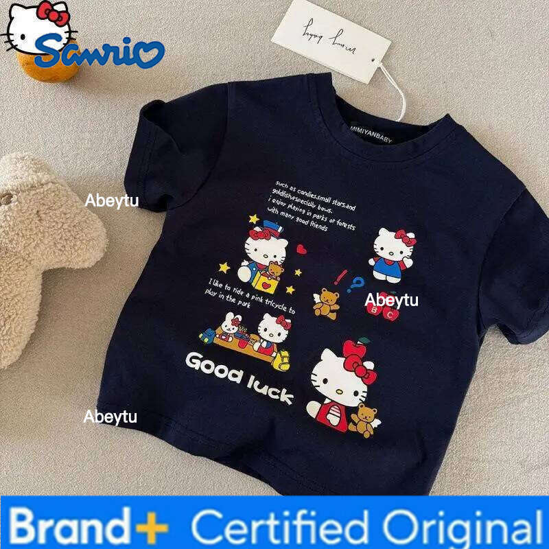 Sanrio Hello Kitty Girls T Shirt Cotton s Summer New Anime Fashion Short Sleeve Kids Cartoon Korean Kawaii Versatile Breathable H260120