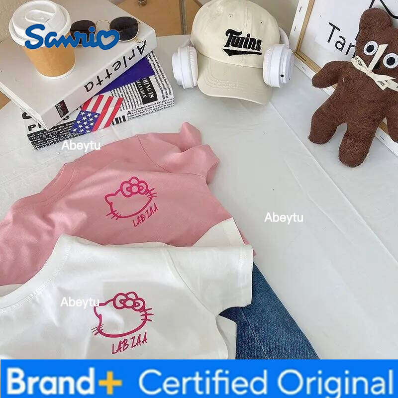 Sanrio Hello Kitty Children's Clothing Pure Cotton Summer New Women's Short Sleeve T-shirt Cartoon Printed Casual Cute Base Top H260120