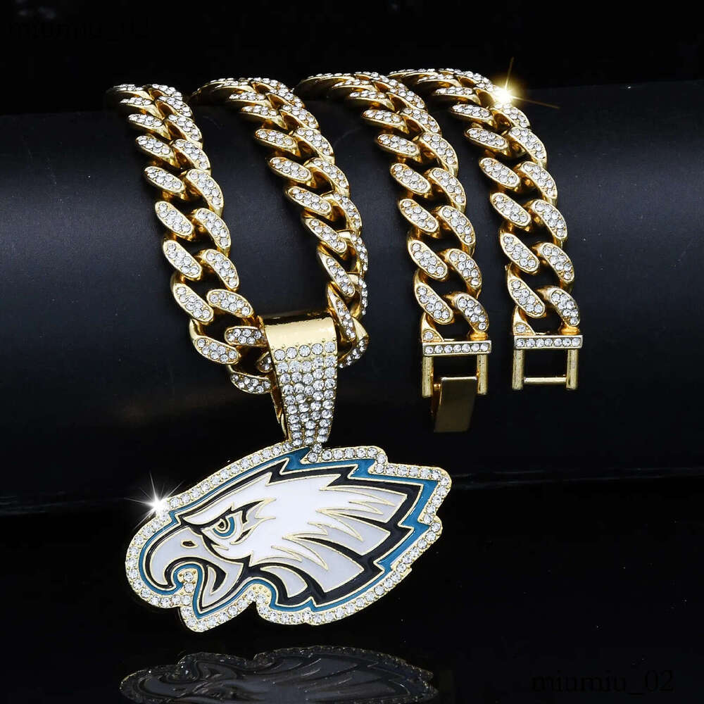 Super Bowl Eagles Team Pendant with Cuban Chain Necklace American Football Sport Souvenir Men Fan Gift