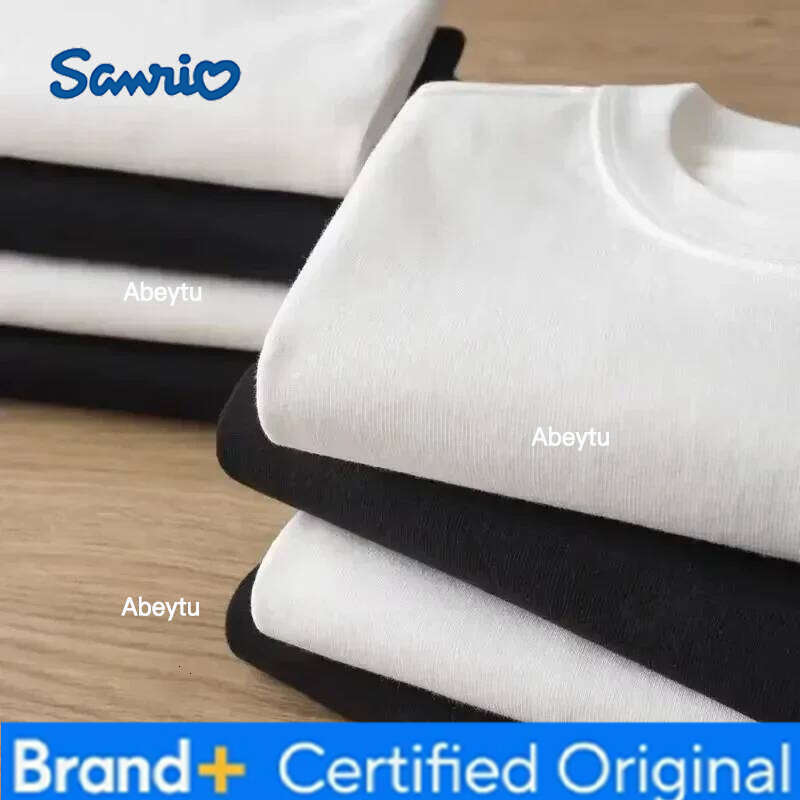 Sanrio MINISO Men's and Women's Cartoon Hello Kitty Rock Casual Short Sleeve Round Neck Plus Size T-shirts Cute Cat H260120