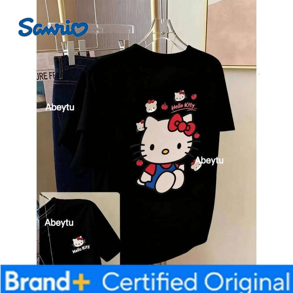 Sanrio MINISO Hello Kitty Fashion Minus Age Printing Round Collar Short Sleeve Cotton T-shirt Coat in The Summer of 2025 Men and Women H260120