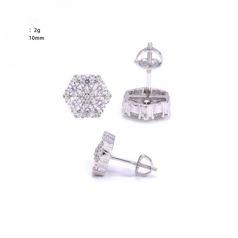 Jewelry Earrings S925 Silver Moissanite Flower Iced Out Stud Earrings for Women Men Designer Hip Hop Luxury Jewelry - view 6