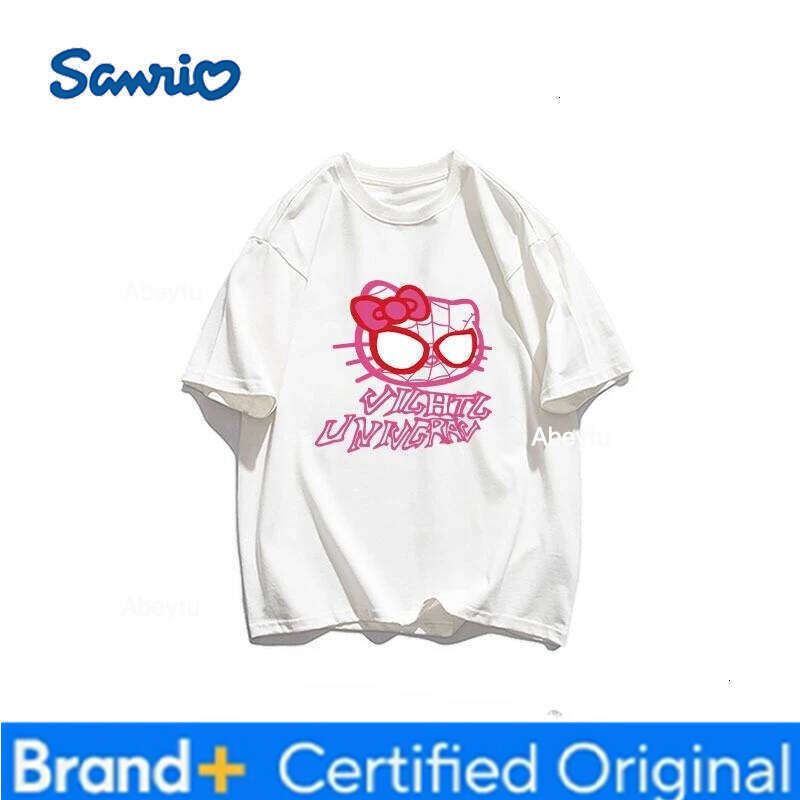 Sanrio Hello Kitty Women's Fashion Cartoon Print Top Cotton High-Quality Short-Sleeve Loose-Fit Casual Couples T-Shirt H260120