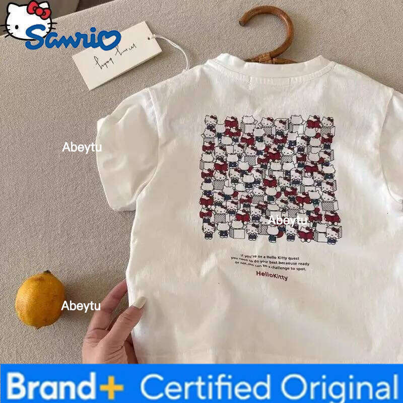 Sanrio Hello Kitty Girls T Shirt Cotton s Summer New Anime Fashion Short Sleeve Kids Cartoon Korean Kawaii Versatile Breathable H260120
