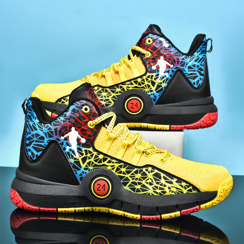 kids basketball shoes Designer teenagers' practical training high top sports shoes for students mesh breathable rotating buckle running shoes