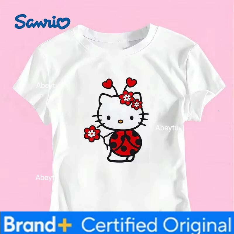 Sanrio 2025Autumn New Anime Hello Kitty Woman Sleeves Tops Cartoon Print Fashion T-Shirt Gothic Cute Short Sleeve Tee H260120