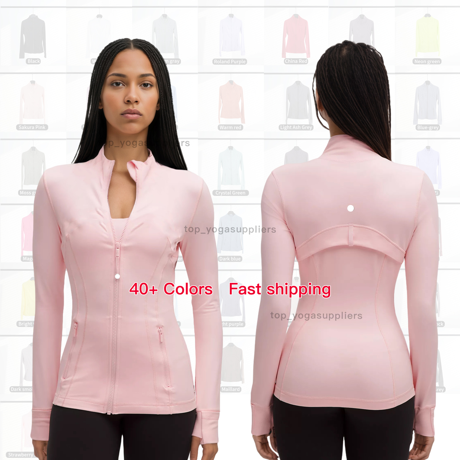 Women's Define Style Slim Fit Stand Coat Zip-Up Yoga Jacket Quick-Dry Breathable Stretchy with Thumb Holes and Side Pockets for Workout Running, more than 40 Colors