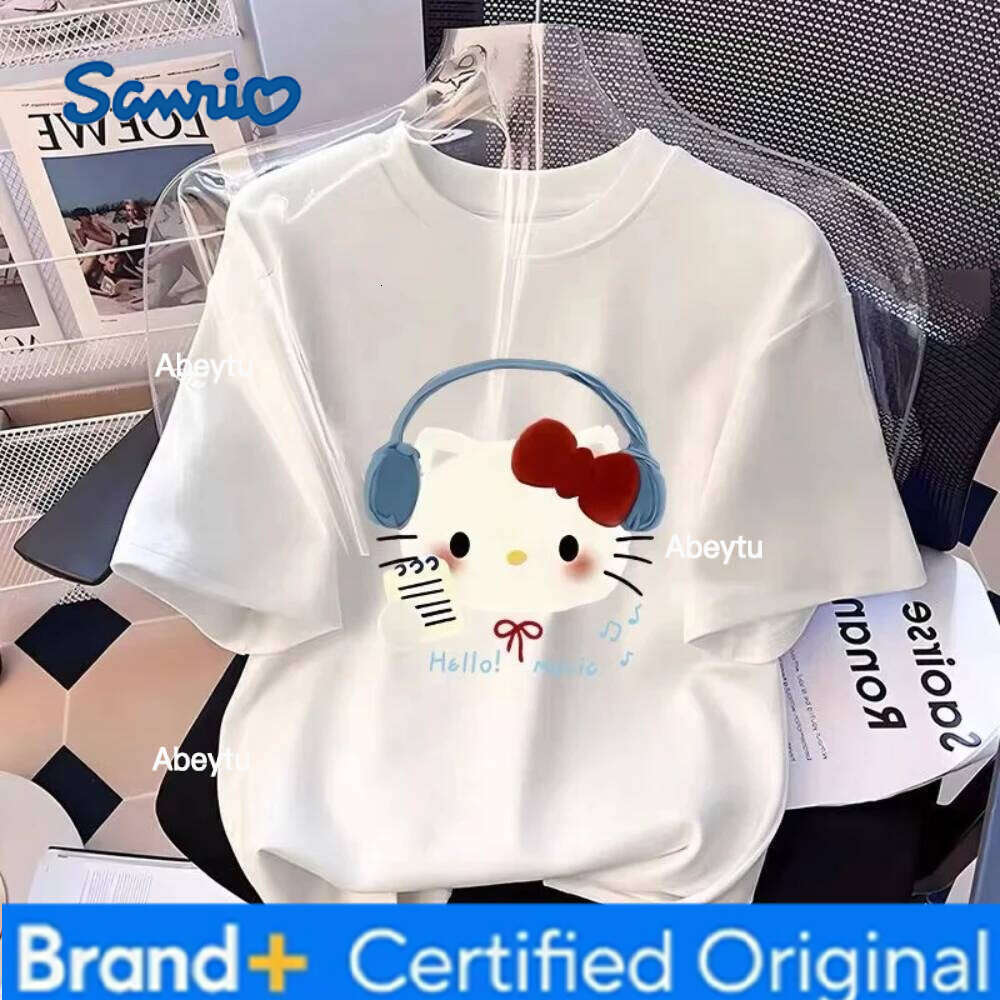 Sanrio MINISO Hello Kitty Korea Sleeves Printed Couple T-shirt for Women Men Summer Short Sleeve Cotton Tees Casual Streetwear Y2k Tops H260120