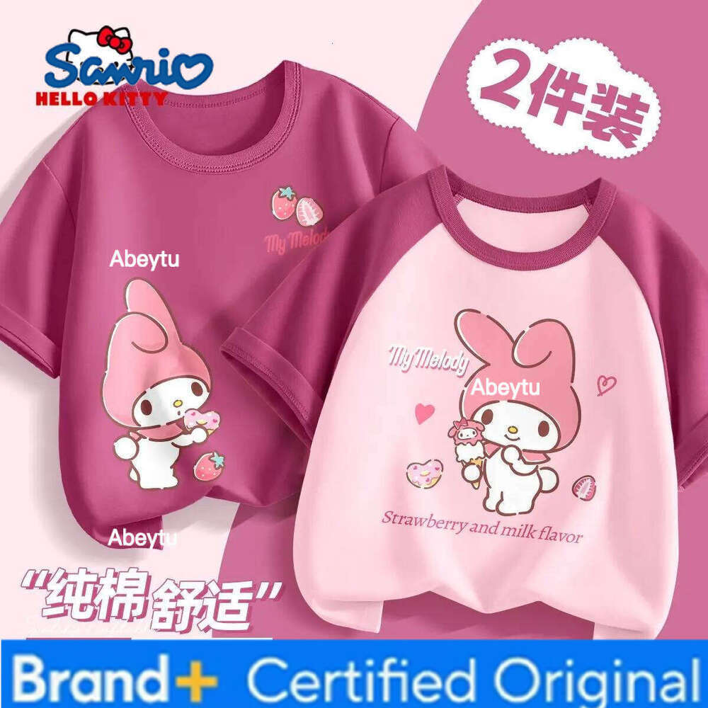 Sanrio 2pcs/pack Summer Baby Girls Clothes Children Hello Kitty Short Sleeve T-shirts Kid Cotton Cartoon Breathable Soft Top H2601201
