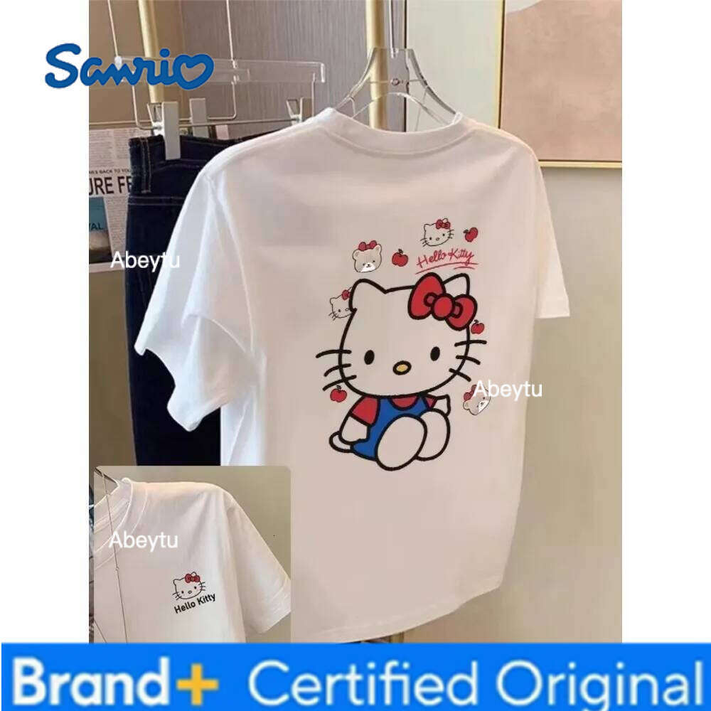 Sanrio MINISO Hello Kitty Fashion Minus Age Printing Round Collar Short Sleeve Cotton T-shirt Coat in The Summer of 2025 Men and Women H260120