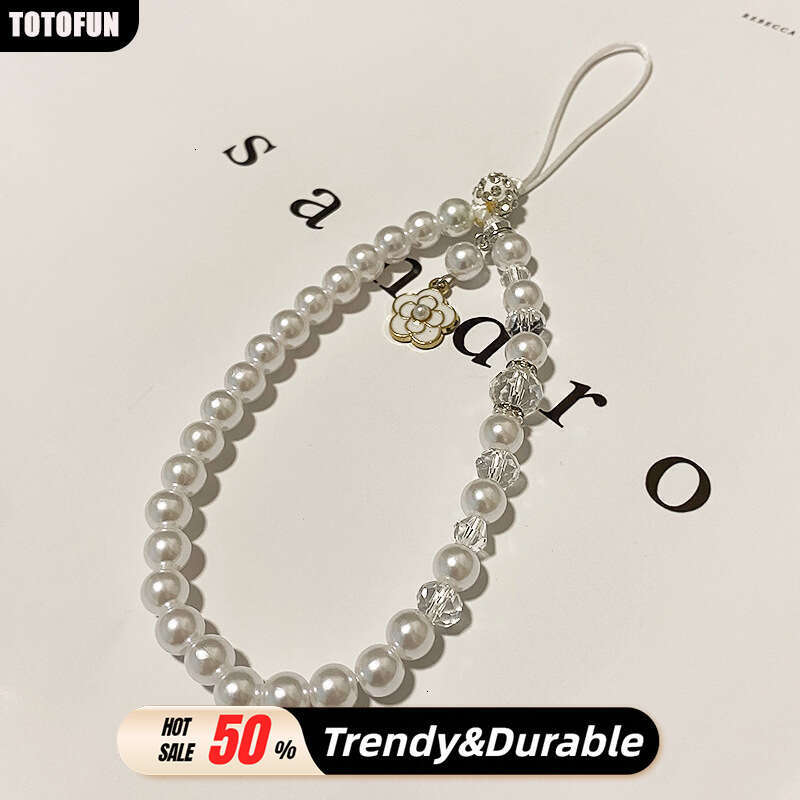 Dual-Tone Camellia Beaded Phone Charm - Lucky "Get Rich" Wrist Strap for Phones, Bags & Keys, Handmade Women's Accessory