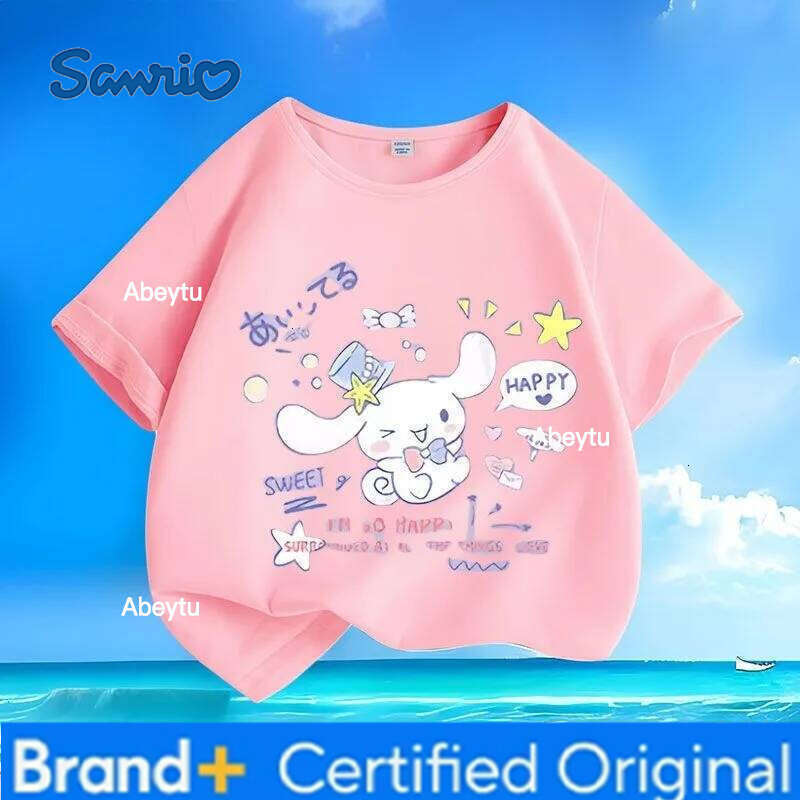 Sanrio Summer Hot Sale Cinnamoroll Anime Kids T-shirt Comfort Loose Breathable Machine Washable Low Maintenance Tops H260120