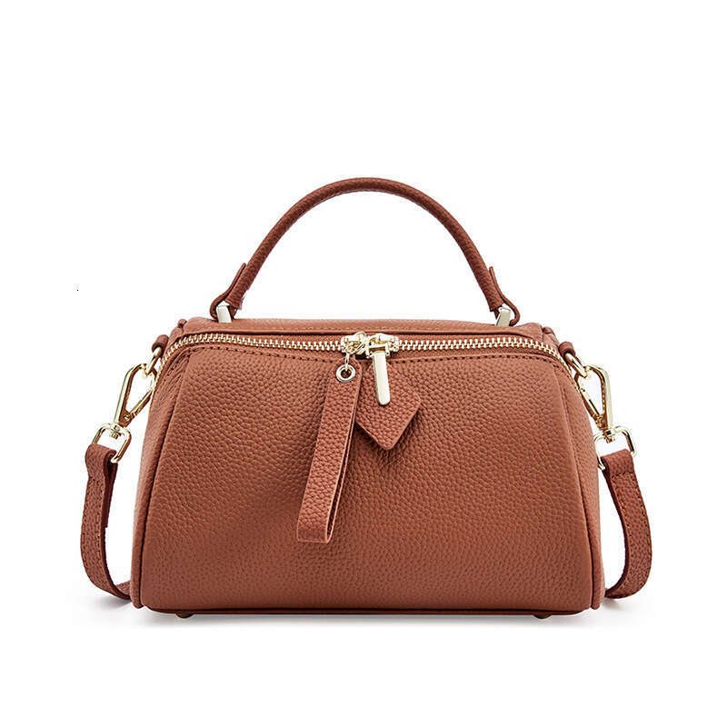 Genuine Leather Elegant Women's New Vintage Simple Free shipping Classic Boston Handbag Cowhide Crossbody Shoulder Bag