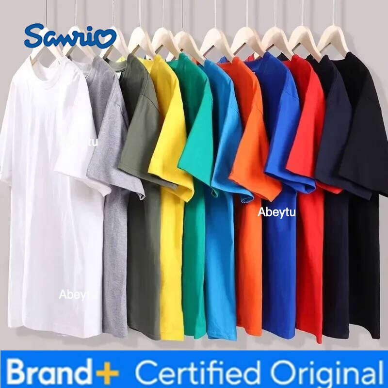 Sanrio MINISO Hello Kitty Cartoon Anime Women T-shirt Summer Short Sleeve 100% Cotton Men Tee Shirts Tops Fashion Couple Clothing Gift H260120