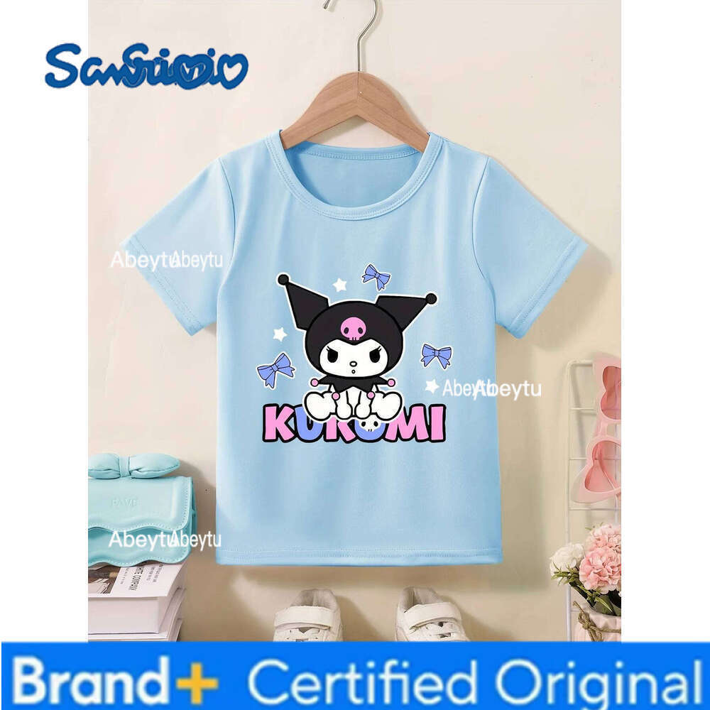 Sanrio Summer Baby Girls Clothes Kid Kuromi Printed T-shirts Children Cartoon Solid Cotton Short Sleeve Top Outfits H260120
