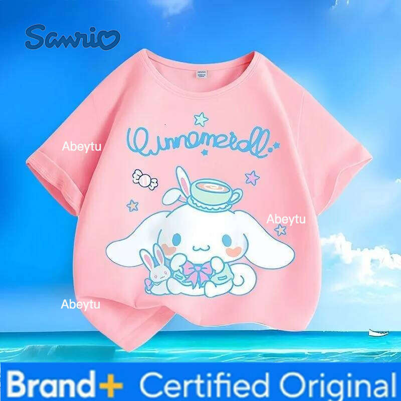 Sanrio Limited Time Low Price Kuromi Kids Crew Neck Loose Anti Wrinkle Machine Washable Tops T-shirt H260120