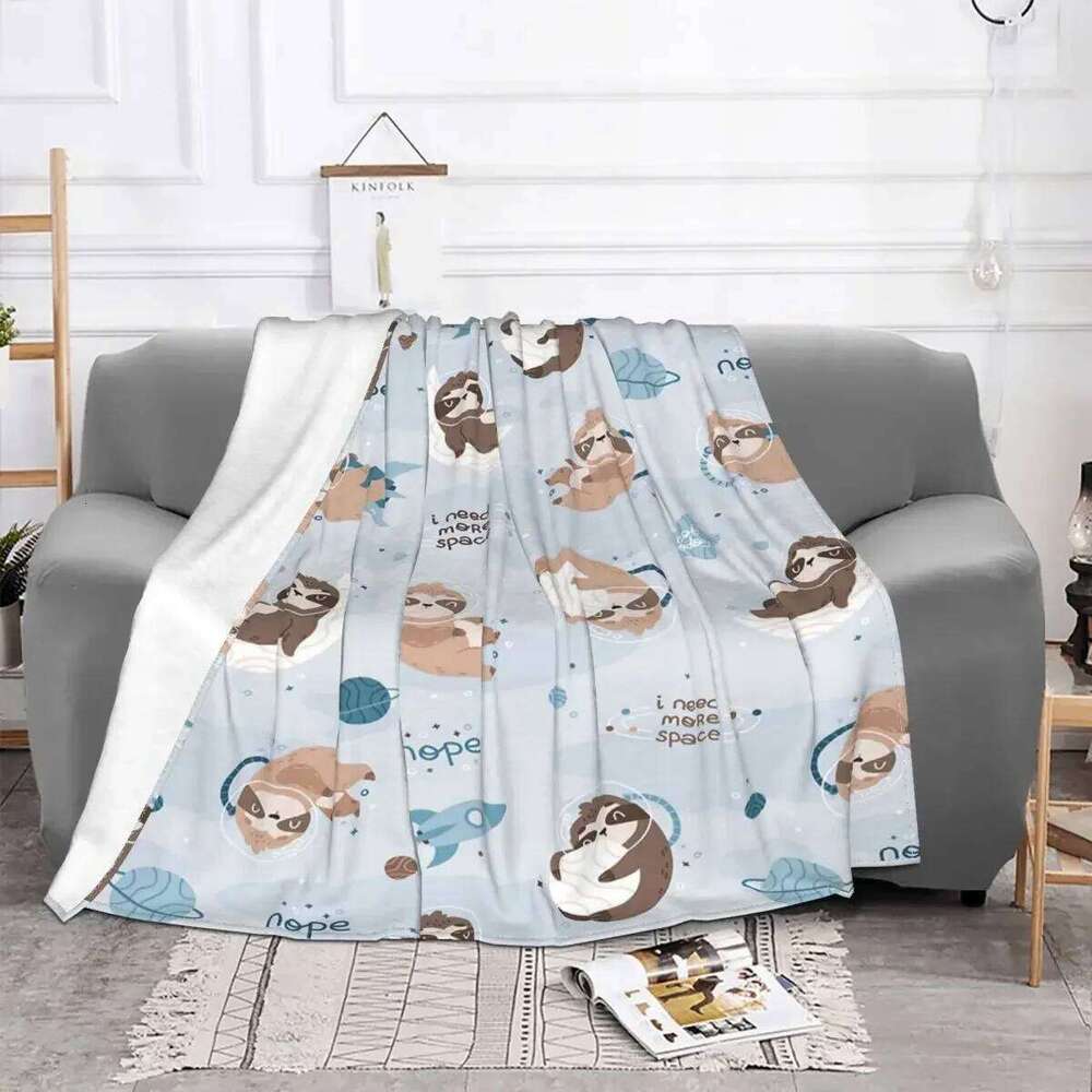 Sloth Cartoon Plaid Throw Blanket Fleece Print Collage Animal Lightweight Portable for Home Outdoor Bedspread W260120