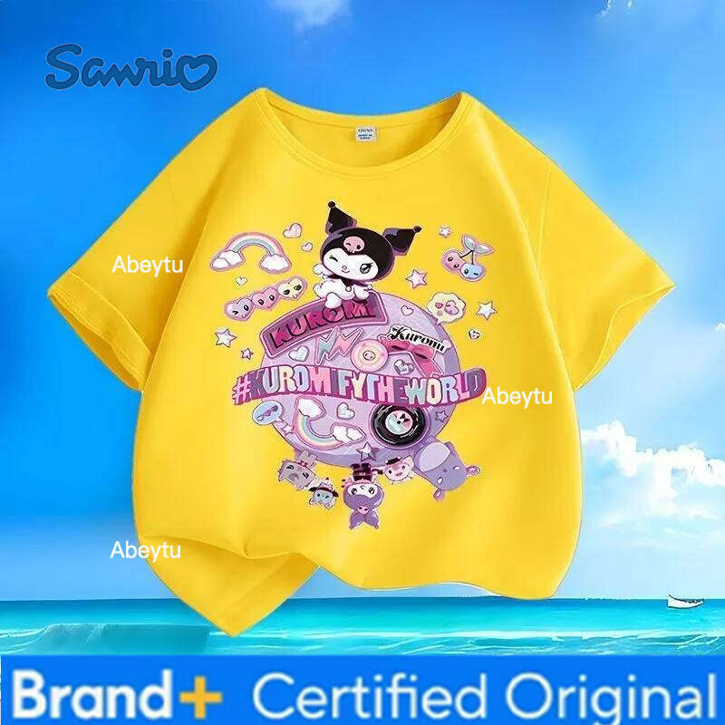 Sanrio My Melody Kuromi Candy-colored Cartoon Kids T-Shirts Summer New Arrival Crew Neck Trendy Short Sleeves for Boys & Girls H260120