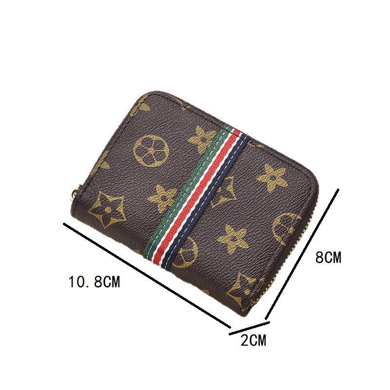 Vintage Monogram Zip-Around Card Holder Compact Multi-Slot Wallet for Coins & Cards